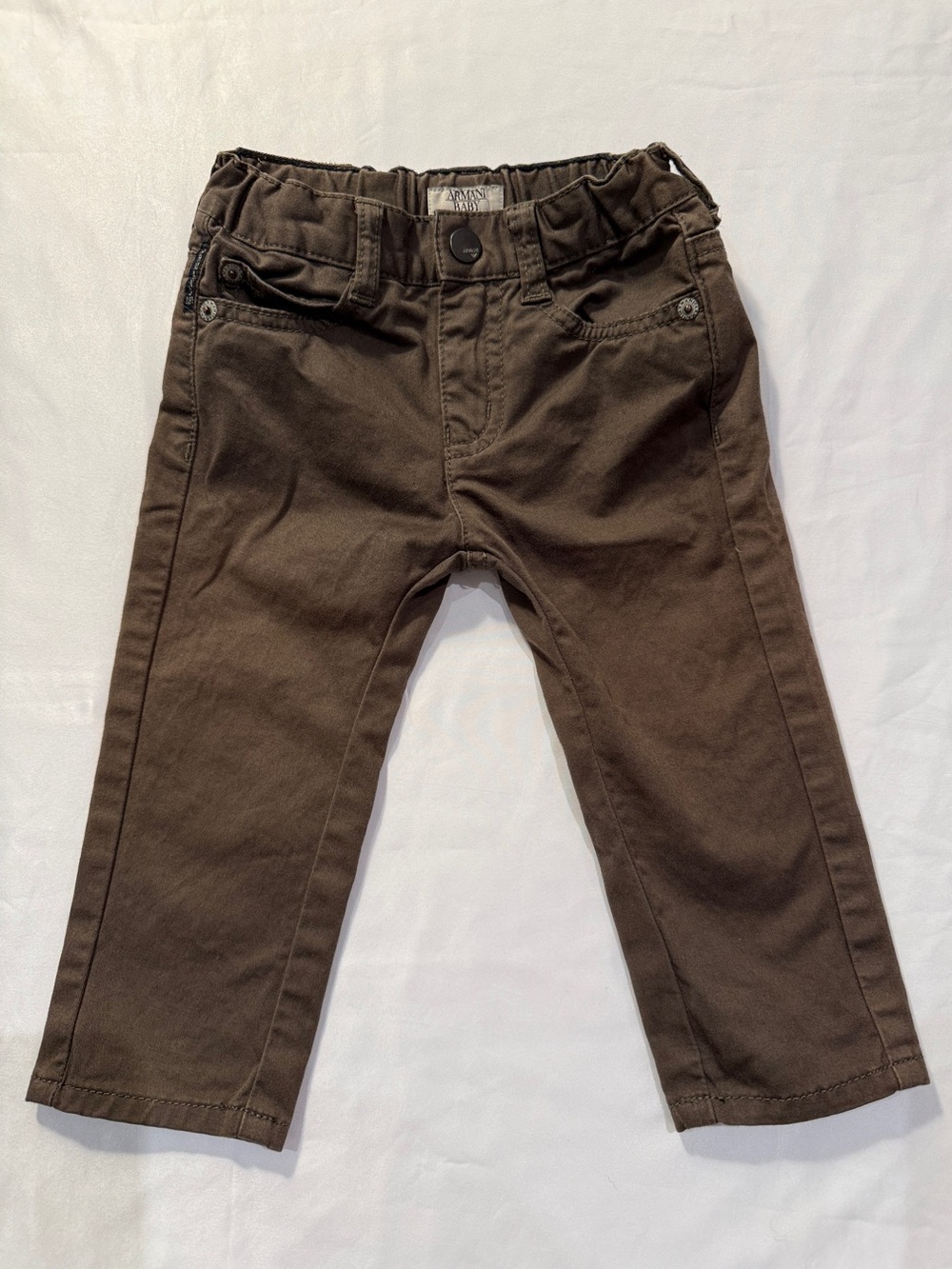 Armani Jeans Baby Toddler Dark Olive Green Brown Denim 12M GA Logo
